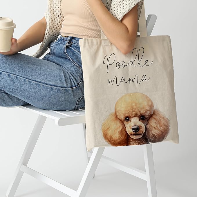 Dog Mama Tote Bag – Cute Dog Lover Canvas Bag, Reusable Shopping Shoulder Bag for Women, Pet Mom Gift,