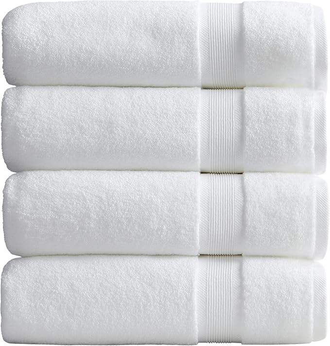 Springtree Home Luxury Bamboo Rayon Bath Towel Set of 4 | 35% Bamboo Rayon - 65% Zero Twist Cotton | Absorbent Quick-Dry Towels for Bathroom | Oeko-TEX Standard 100 Cotton | White - 4 Pack