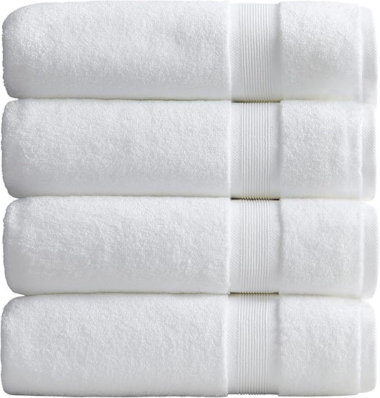 Springtree Home Luxury Bamboo Rayon Bath Towel Set of 4 | 35% Bamboo Rayon - 65% Zero Twist Cotton | Absorbent Quick-Dry Towels for Bathroom | Oeko-TEX Standard 100 Cotton | White - 4 Pack