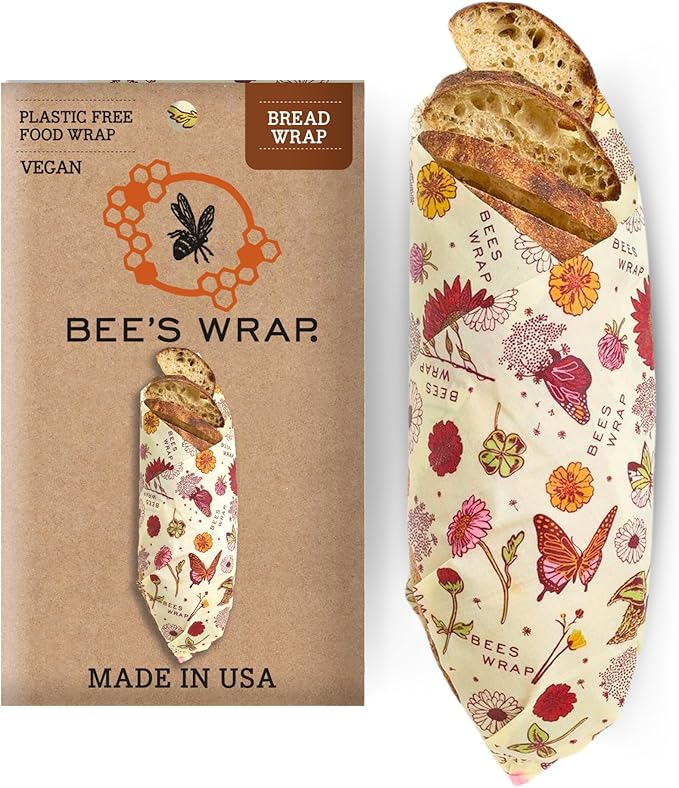 Bee's Wrap Vegan Beeswax Wraps for Food - Bread Wrap - Made in USA Reusable Bread Storage Bags - Organic & Eco-Friendly Alternative to Aluminum Foil, Sourdough Bags & Plastic Wrap, Vegan Meadow Magic