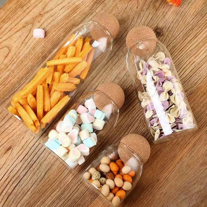 Glass Storage Jar with Ball Cork Lid, Clear Glass Canisters with Cork Ball,3Pcs High Borosilicate Glass Sealed Jar 16oz 26oz 36oz, Used for Storing Candies, Salt, Tea, Seasonings, Cookies, etc