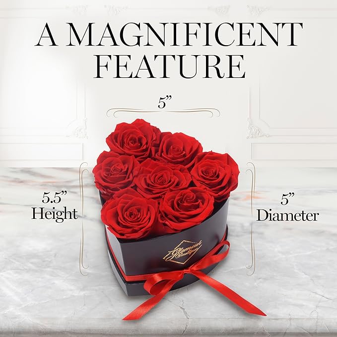 GLAMOUR BOUTIQUE 7 Flower Forever Heart Shape Box - Preserved Roses Gift for Her, Preserved Flowers, Red