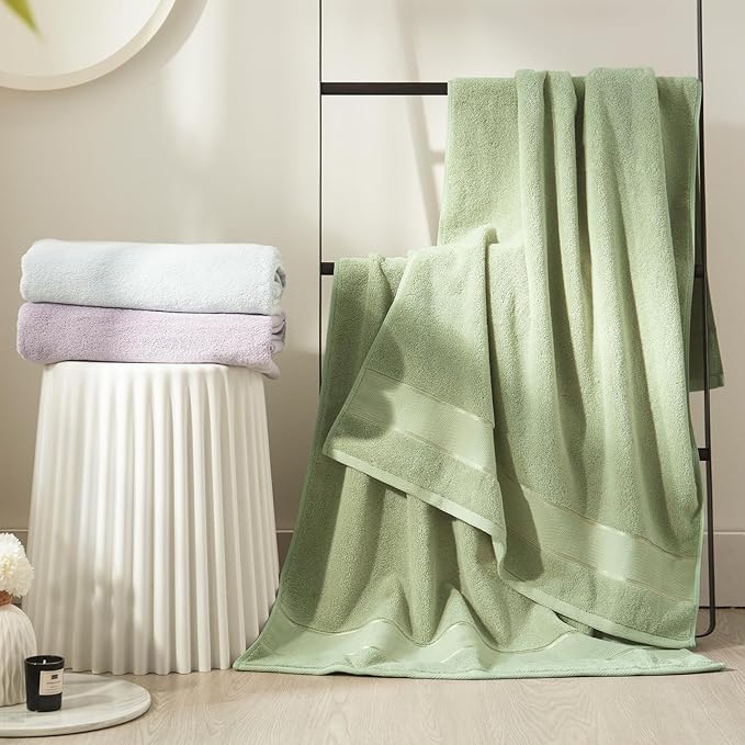 Marvione Bath Towels Set 6 Piece, 100% Turkish Cotton Highly Absorbent and Soft Towels for Bathroom 2 Bath Towels 2 Hand Towels 2 Washcloths, Sage Green