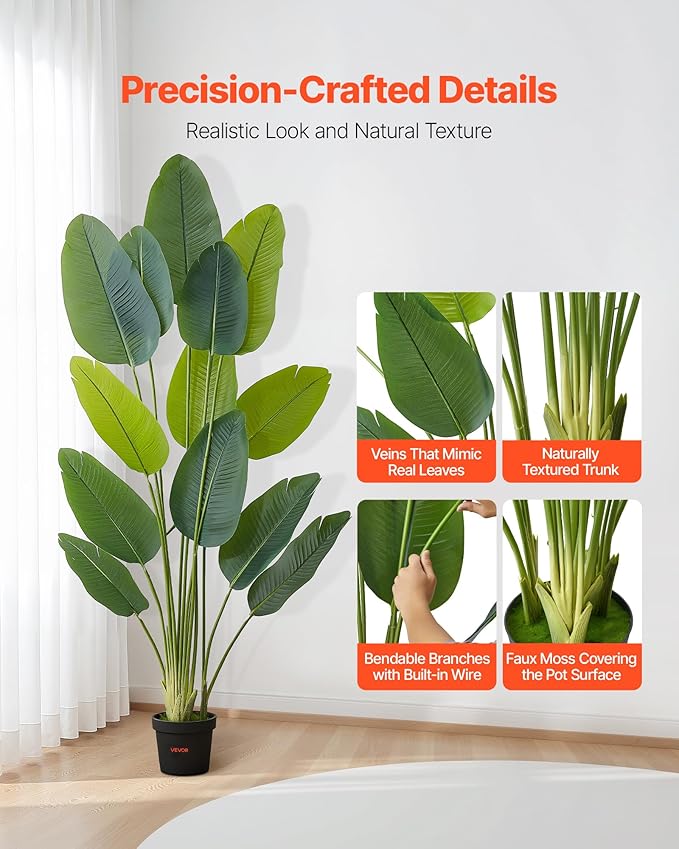 VEVOR Artificial Bird of Paradise 6 ft Tall, Fake Tropical Plants with with 13 Trunks & White Pot, Faux Floor Silk Tree, Large Trees for Home Office Living Room Decor House Warming, Indoor Outdoor