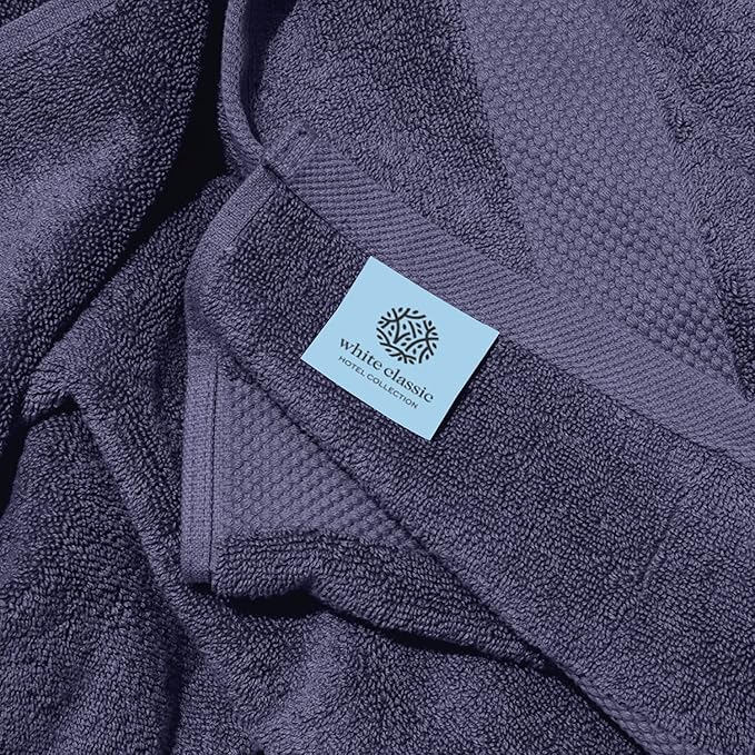 White Classic Luxury Bath Towels Set of 4 Large - 700 GSM Cotton Ultra Soft Bath Towels 27x54 | Highly Absorbent and Quick Dry | Hotel Towels for Bathroom Luxury, Plush Shower Towels, Navy