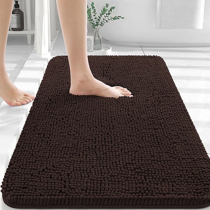 OLANLY Bathroom Rugs 36x24, Extra Soft Absorbent Chenille Bath Rugs, Rubber Backing Quick Dry, Machine Washable Bath Mats for Bathroom Floor, Tub and Shower, Home Decor Accessories, Brown