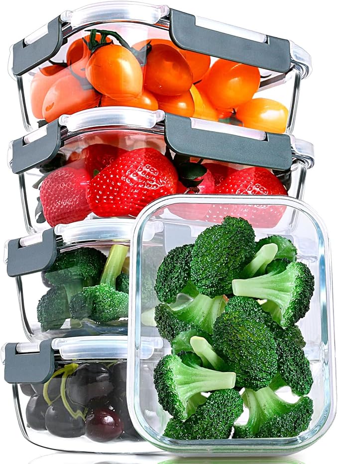 [5-Packs, 30 Oz] Glass Meal Prep Containers with Snap Locking Lids Glass Food Containers,Airtight Lunch Container,Microwave, Oven, Freezer and Dishwasher