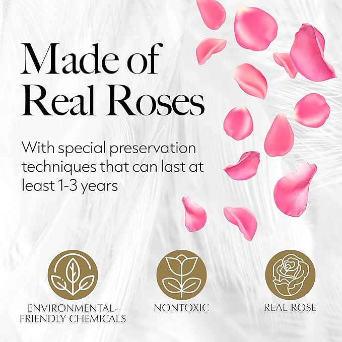 GLAMOUR BOUTIQUE 27 Flower Forever Heart Shape Box - Preserved Roses Gift for Her, Preserved Flowers, Pink