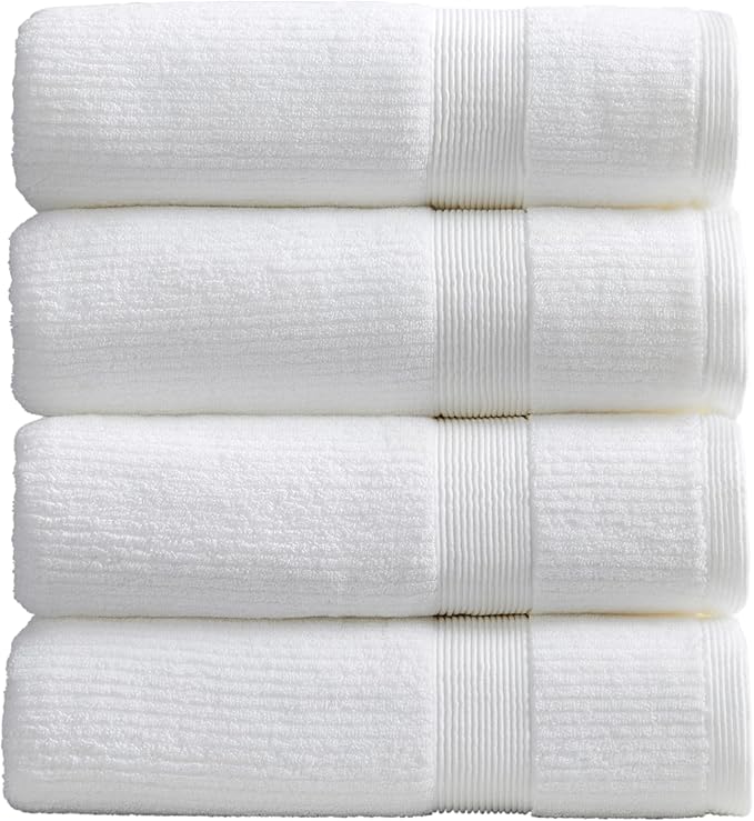 Springtree Home White Bath Towels Set of 4 | Ribbed Textured | 100% Combed Cotton | Absorbent Quick-Dry Towels for Bathroom | Oeko-TEX® Standard 100 Cotton | Mauro Collection - Bright White