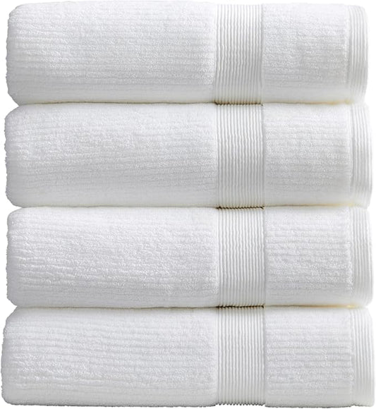 Springtree Home White Bath Towels Set of 4 | Ribbed Textured | 100% Combed Cotton | Absorbent Quick-Dry Towels for Bathroom | Oeko-TEX® Standard 100 Cotton | Mauro Collection - Bright White