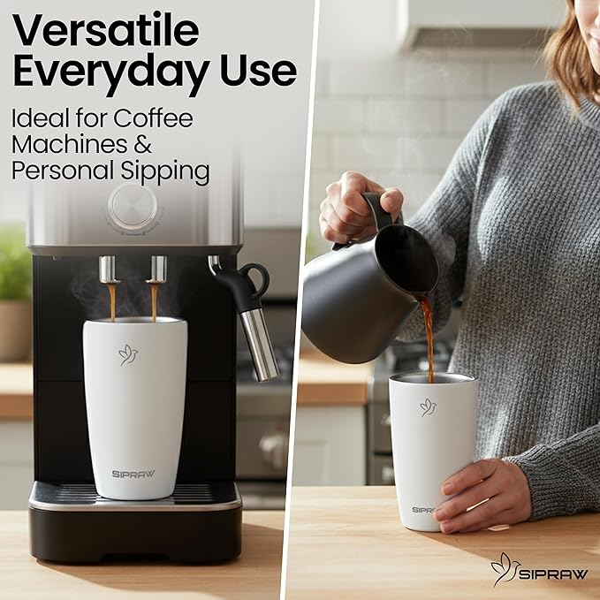 Travel Coffee Mug Tumbler, Reusable Iced Coffee Hot Coffee Cup, Double Wall Insulated Thermal Stainless Steel Material, Gift for Women Men, Perfect for Camping Travelling, 12 oz, White smoke