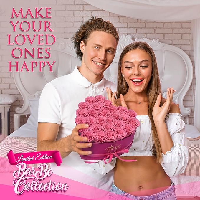 GLAMOUR BOUTIQUE 27 Flower Forever Heart Shape Box - Preserved Roses Gift for Her, Preserved Flowers, Velvet Pink