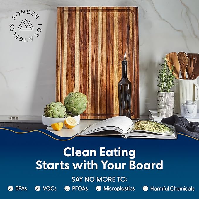 Sonder Los Angeles, XXL Thick Edge Grain Teak Wood Cutting Board for Kitchen with Juice Groove, 23x17x1.5 Charcuterie Wooden Board in Large (Gift Box Included)