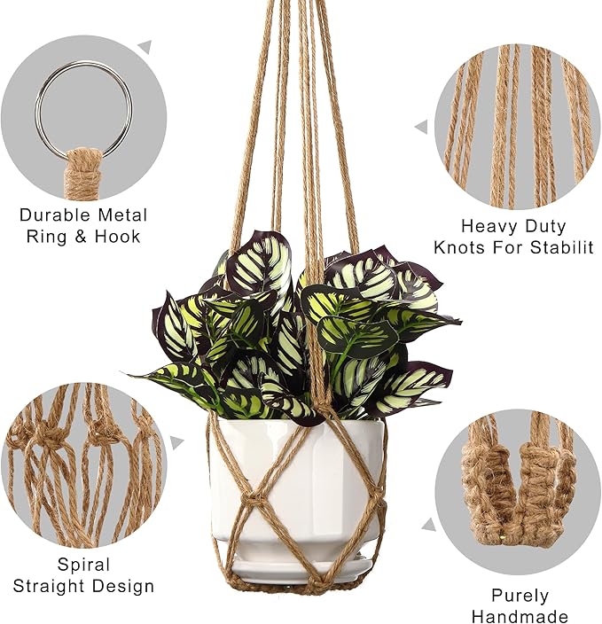 YIBOT Macrame Plant Hanger Indoor Set of 2 with 2 S Hooks, Indoor Outdoor Hanging Planter for Plants Holder with Decorative No Tassels, Boho Home Decor, 35 Inch, Brown (Pots Not Included)