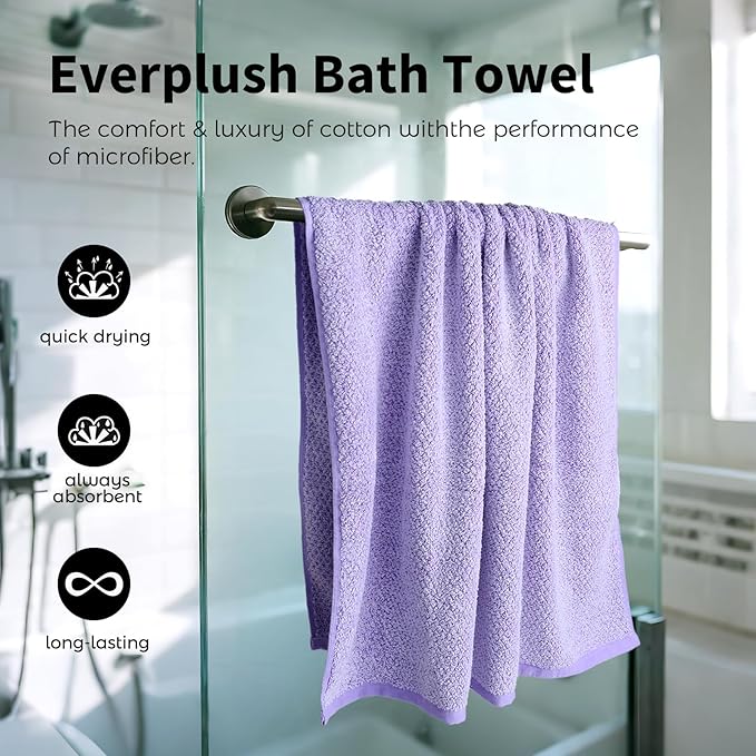 EEverplush Diamond Collection Oversized Bath Towel – 1 Pieces, Super Soft & Highly Absorbent, Quick-Drying, Extra Large & Thick. Perfect for Bathroom, Pool, Swimming Use (Lavender, 30" x 56" 1PK)