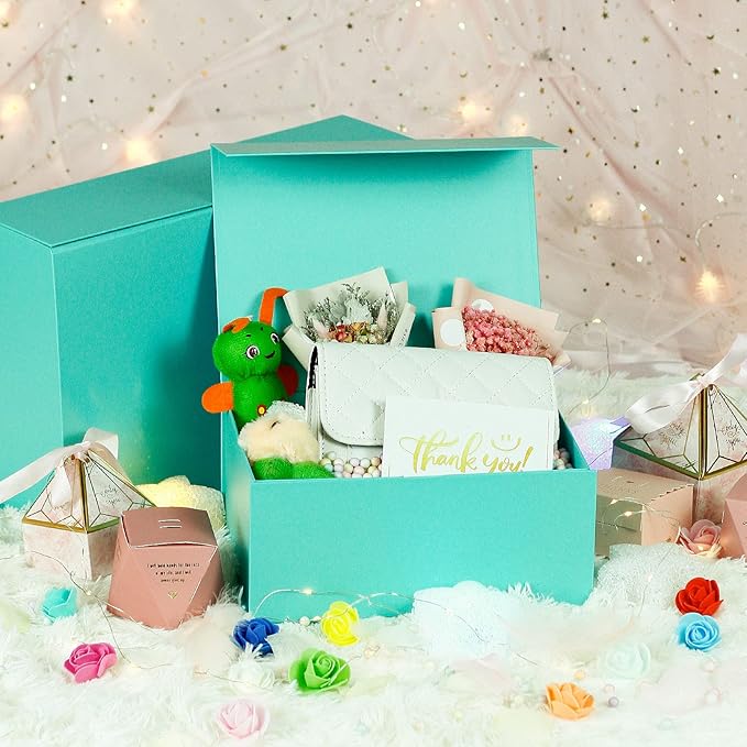 MOYEUPAC 9" X 7" X 4" Blue Gift Box with Lids for Presents Magnetic Closure for Packaging Magneti for Christmas, Halloween, Birthday Gift Box and Various Holidays,Heavenly Blue