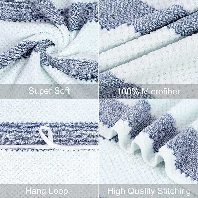 JML Microfiber Bath Towels, Bath Towel 2 Pack(30" x 60"), Oversized, Soft, Super Absorbent and Fast Drying, Multipurpose Use for Sports, Fitness, Yoga, Waffle Stripe Royal Blue
