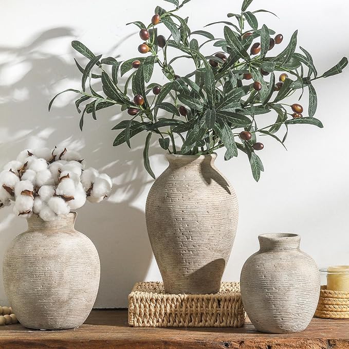 Ceramic Flower Vase Home Decor - Large Farmhouse Table Vases Rustic Vintage Living Room Kitchen Bedroom Decorations for House Book Shelf Office Coffee Desk Dining Fireplace (9" Retro)