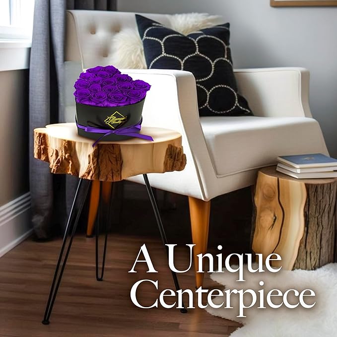 GLAMOUR BOUTIQUE 16 Flower Forever Heart Shape Box - Preserved Roses Gift for Her, Preserved Flowers, Purple