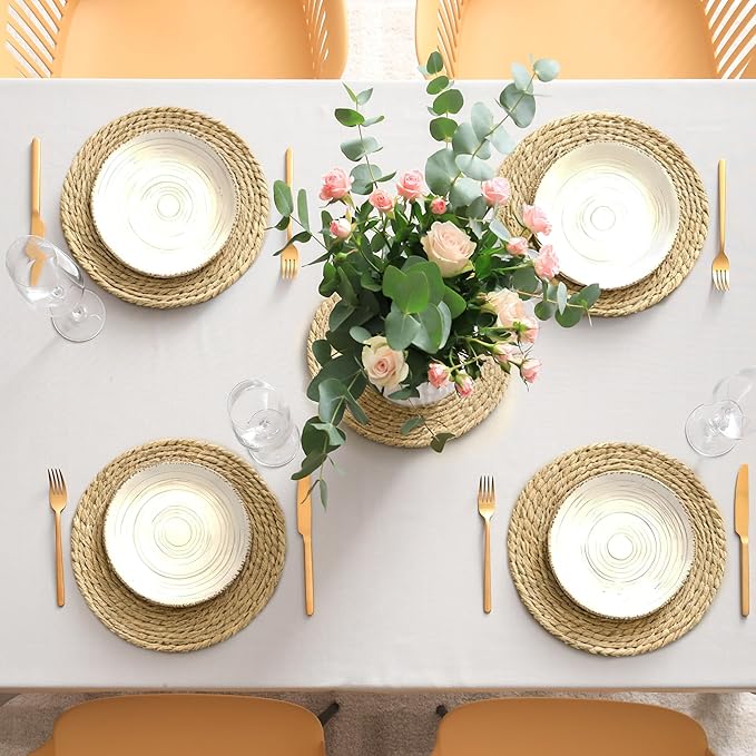 Elcoho 20 Pieces Round Woven Placemats 12 Inch Boho Rattan Placemats Farmhouse Braided Place Mats Woven Plate Chargers Rustic Wicker Table Mats for Dining Table