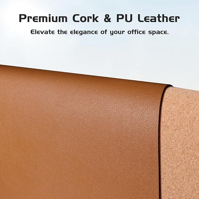 Aothia Double-Sided Desk Pad, Leather Desk Mat, Eco Cork Desk Pad Protector, Large Mouse Pad, Waterproof Desk Blotter Protector for Office/Home (25.6"x13.7", Brown)