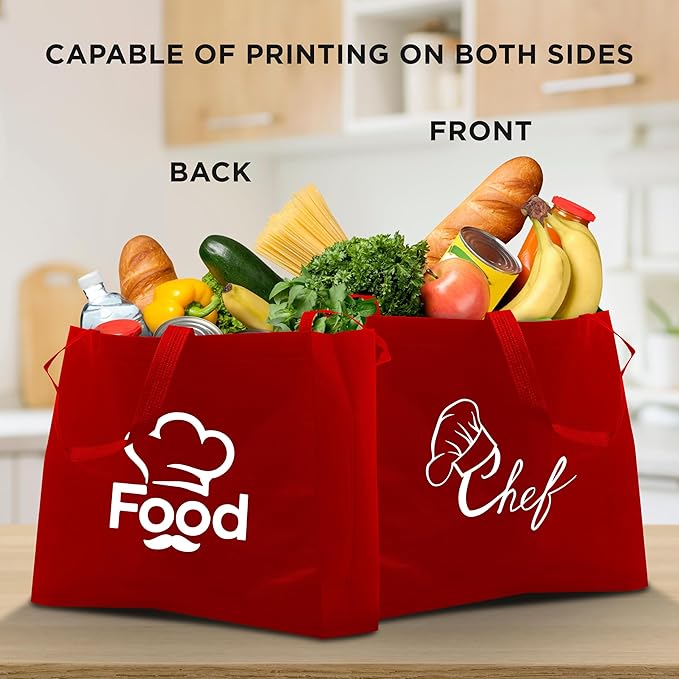 DISCOUNT PROMOS Custom Jumbo Sized Tote Bags Set of 10, Personalized Bulk Pack - Reusable Grocery Bags, Shopping Bags, Promotional Item Totes for Women - Red