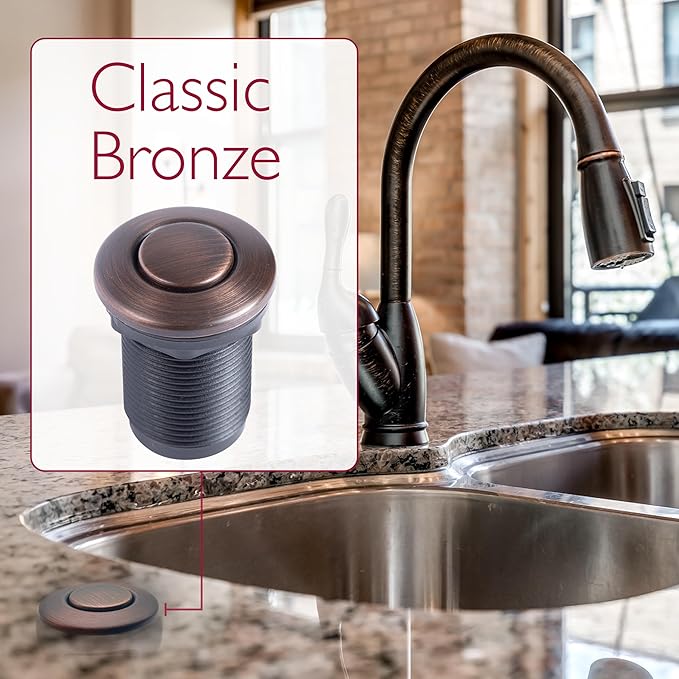 Disposal Air Switch Kit for Garbage Disposal Hands-Free On/Off Control UL Approved Includes 6' Air Tube 1-3/8" Air Button Safe & Convenient for Kitchen No Wiring Needed (Bronze)