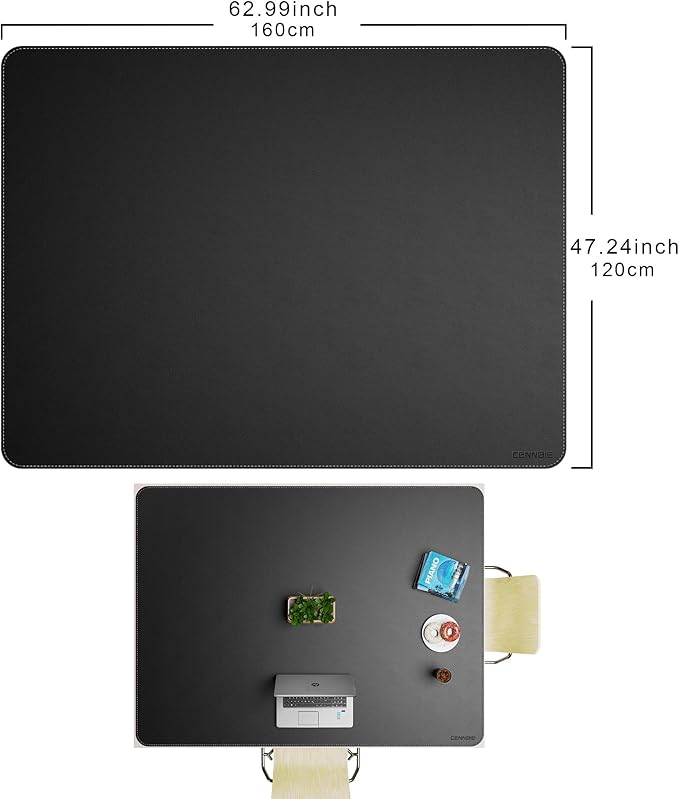 CENNBIE HUGE160 63" x 47" Black Leather Desk Mat for Conference Table, Dining Table, Work Table, Banquet Tables, Library Table