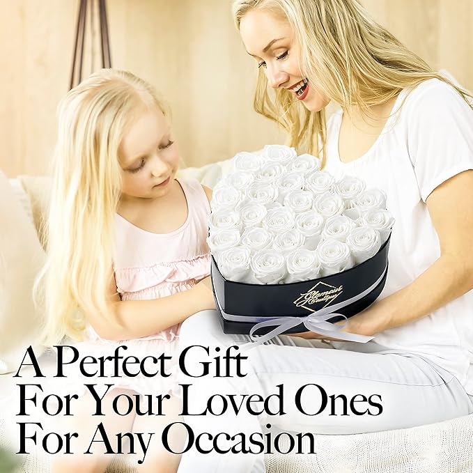 GLAMOUR BOUTIQUE 27 Flower Forever Heart Shape Box - Preserved Roses Gift for Her, Preserved Flowers, White
