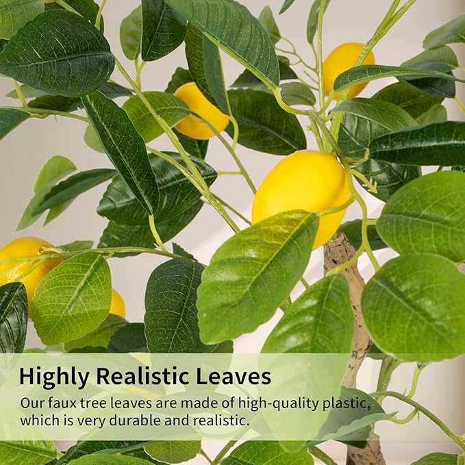 Artificial Lemon Tree 4FT Tall Faux Lemon Tree 4 Feet Fake Lemon Tree Faux Plants with Realistic Trunk and Lifelike Leaves and Fruits for Home Office Decor (Lemon Tree, 4 FT)