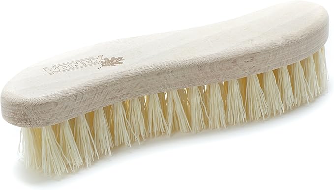 Konex Heavy Duty Scrub Brush - Old-Fashioned Wooden Design, Curved for Bathtubs, Wall and Floor Tiles - S-Shaped for Grime and Mildew Removal