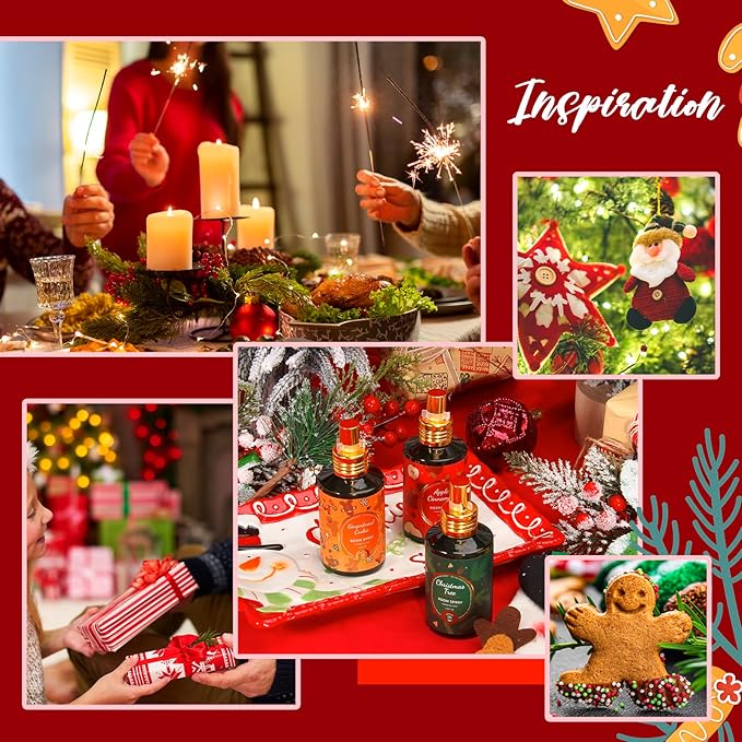 Room Spray Set 3 Pack, Christmas Tree, Apples Cinnamon, Gingerbread Cookie, Concentrated Room Spray, Long-Lasting Air Freshener for Home, Odor Eliminator for Bathroom, Bedroom & Office