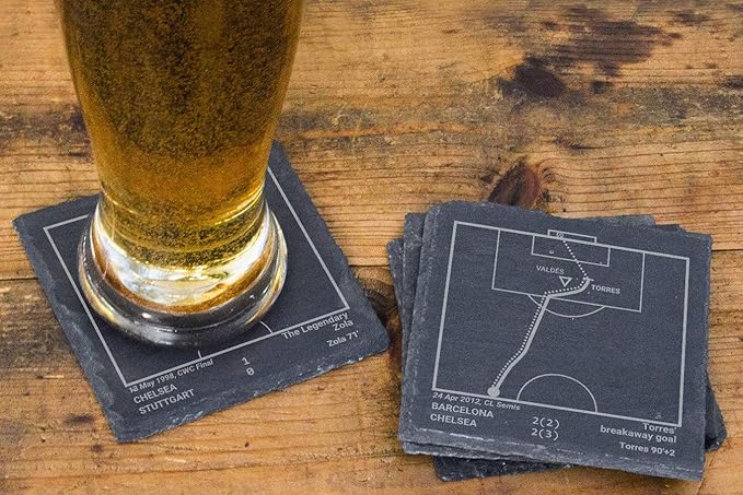 Greatest Chelsea Plays: Slate Coasters (Set of 4) | Best Gift Idea for Sports Lovers | Chelsea Historic Moments Gifts