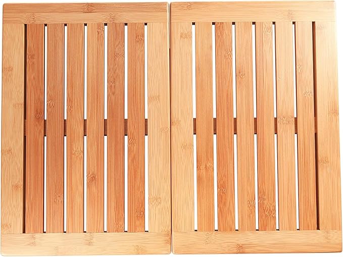 Bambüsi Bamboo Bath Mat - Foldable Wooden Shower Mat, Non-Slip Bamboo Bathroom Mat for Indoor/Outdoor Use, Spa & Sauna Floor Mat, Wood Bath Mat 24" x 18"