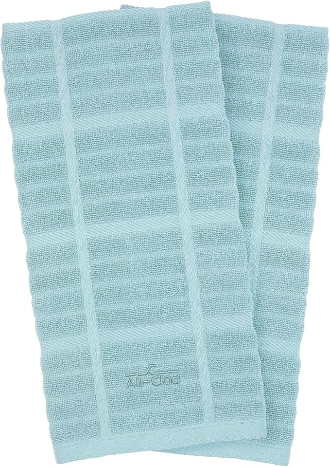All-Clad Solid Kitchen Towels: Highly Absorbent, Super Soft Long Lasting - 100% Cotton, 17"x30" Tea Towels for Cleaning & Drying Dishes, Pans, Glassware, or Countertops, (2-Pack), Rainfall