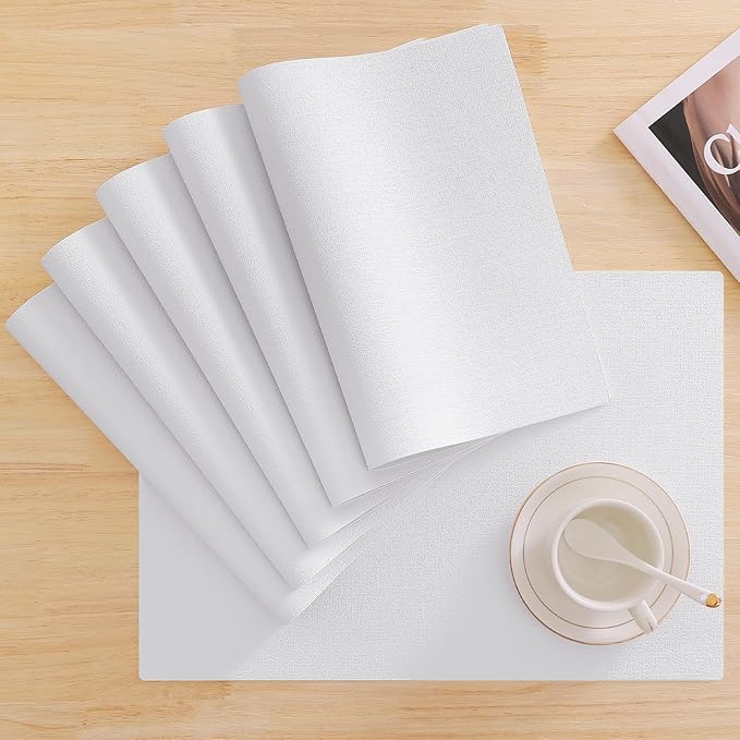 Homaxy Faux Leather Heat Resistant Placemats for Dining Table Set of 4, Waterproof Wipeable Washable PU Table Mats, Easy to Clean Anti-Slip Place Mats, 11.8" x 17", White
