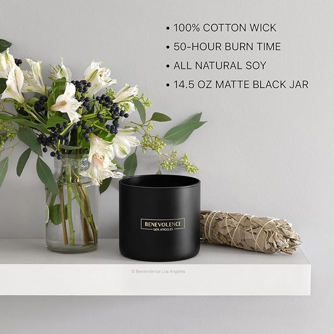 Benevolence LA 3 Wick Candle, Bergamot & Jasmine Large Christmas Scented Candles | Soy Candles | Holiday Candle Gifts for Women and Men | Home Fragrance | Aromatherapy | 14.5 Oz, 45 Hour Burn