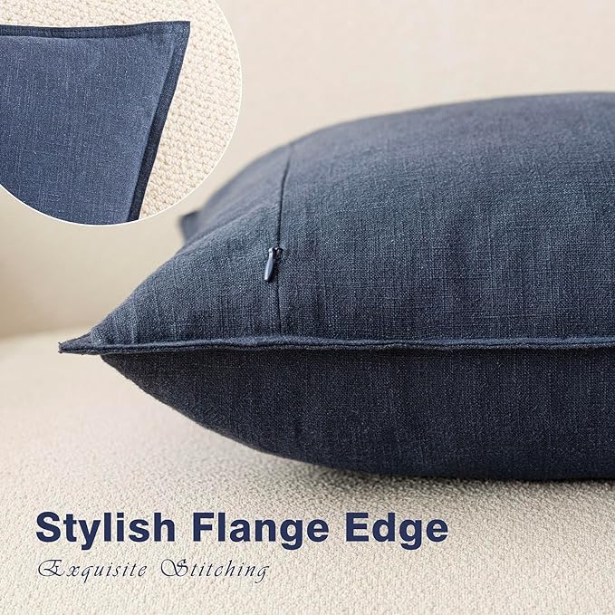 Foindtower Pack of 2, Decorative Linen Soild Throw Pillow Covers Soft Accent Square Cushion Case Boho Farmhouse Pillowcase for Chair Couch Sofa Bedroom Living Room Home Decor 26 x 26 Inch Navy Blue
