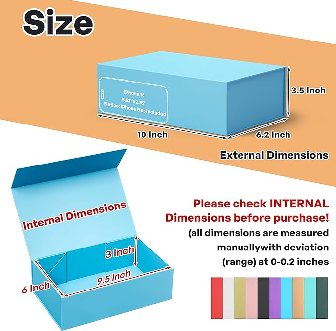 Blue Gift Box, 9.5x6x3'' Gift box for Presents with Lids Magnetic Closure Rectangle Collapsible for Bridesmaid Proposal Box, Wedding, Christmas, Halloween, Birthday Gift Packging