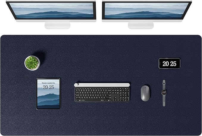 Aothia Leather Desk Pad Protector, Office Desk Mat, Large Mouse Pad, Laptop Desk Pad, Non-Slip PU Leather Desk Blotter, Waterproof Desk Writing Pad for Office and Home (Dark Blue, 47" x 24")
