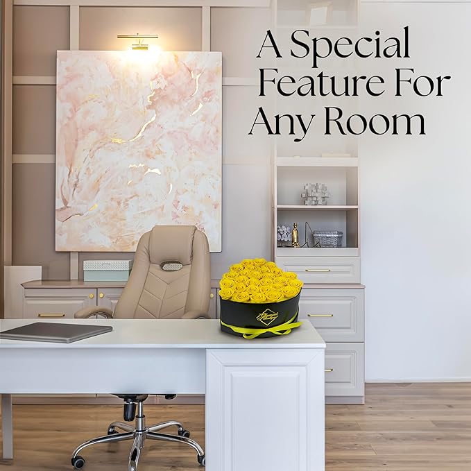 GLAMOUR BOUTIQUE 27 Flower Forever Heart Shape Box - Preserved Roses Gift for Her, Preserved Flowers, Yellow