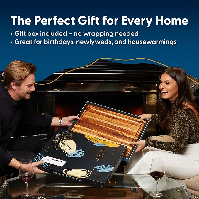 Sonder Los Angeles, XL Thick Teak Wood Cutting Board for Kitchen with Juice Groove, Sorting Compartments, Charcuterie Cheese Board 20x15x1.5 in (Gift Box Included)