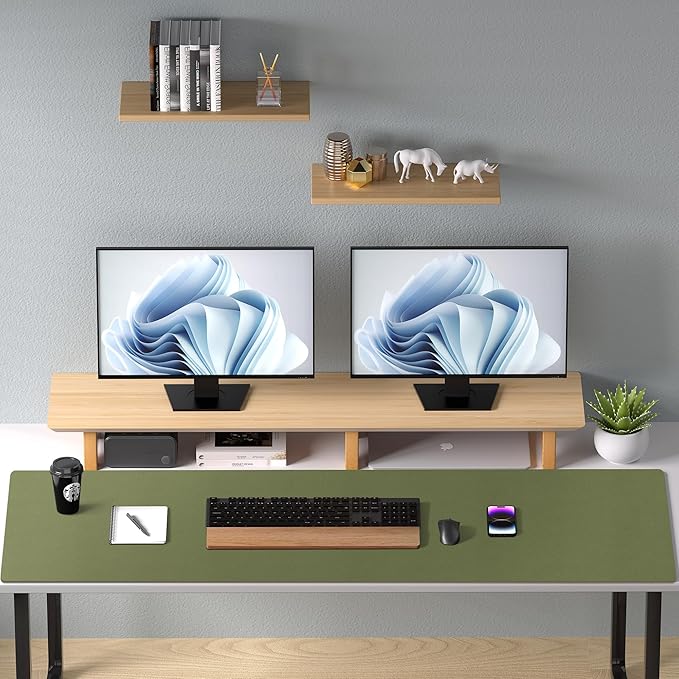 Aothia Leather Desk Pad Protector, Mouse Pad, Office Desk Mat, Non-Slip PU Leather Desk Blotter, Laptop Desk Pad, Waterproof Desk Writing Pad for Office and Home (48"x17", Olive Green)