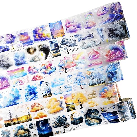 Sky Series PET Tape Sticker Set 6 Rolls Featuring Thunderstorm Starry Night Sunset and Foggy Cloud Designs for Scrapbooking Journaling Planner Decoration and DIY Craft