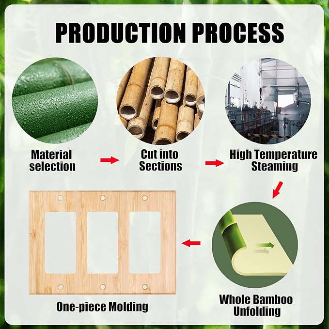 Raw Wood Light Switch Cover Decorative Triple Rocker Wall Plate 6.5" x 4.6" Bamboo Quality Light Switch Plate Cover for Bedroom Kitchen Home Decor (Triple Rocker)