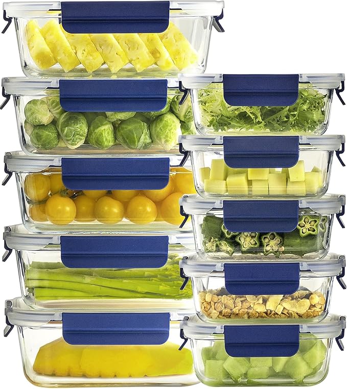 Glass Food Storage Containers with Lids Airtight, [10 Pack] Glass Meal Prep Containers, Storage Container Set with Bpa-free Lid for Food, Lunch Bento Box