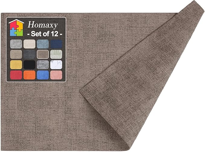 Homaxy Faux Leather Heat Resistant Placemats for Dining Table Set of 12, Waterproof Wipeable Washable PU Table Mats, Easy to Clean Anti-Slip Place Mats, 11.8" x 17", Dark Brown