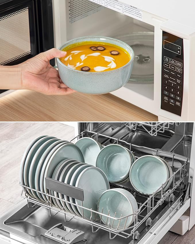 vancasso ANYA 18 Pieces Plates and Bowls Set, Mint Green Dinnerware Sets, Reactive Glaze Dishes Set for 6, Ceramic Dishware Sets Kitchen Dinner Set, Microwave & Dishwasher Safe