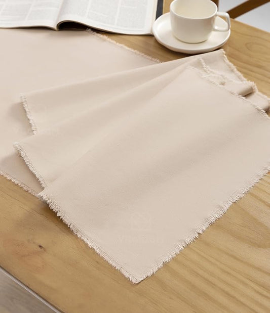 Vitalizart Table Runner 14 x 36 Inches Long Tan Cotton Linen Table Runners for Rustic Home Decorations Dining Room Wedding Decor Reception Bridal Shower Thanksgiving Christmas