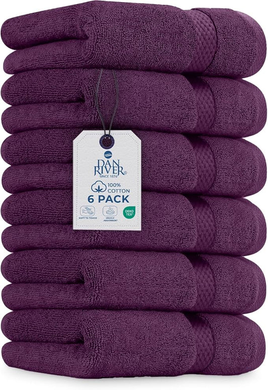 DAN RIVER 6-Pack Premium Hand Towels (16x28 Inches) - 100% Cotton, Ultra Soft, Lightweight, Highly Absorbent Towels for Bathroom, Spa, Gym, Salon, Hotel, and Travel - 550 GSM – Purple Passion